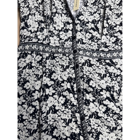MAX STUDIO Black White Floral Print Button Front Midi Dress Size L - Picture 5 of 11